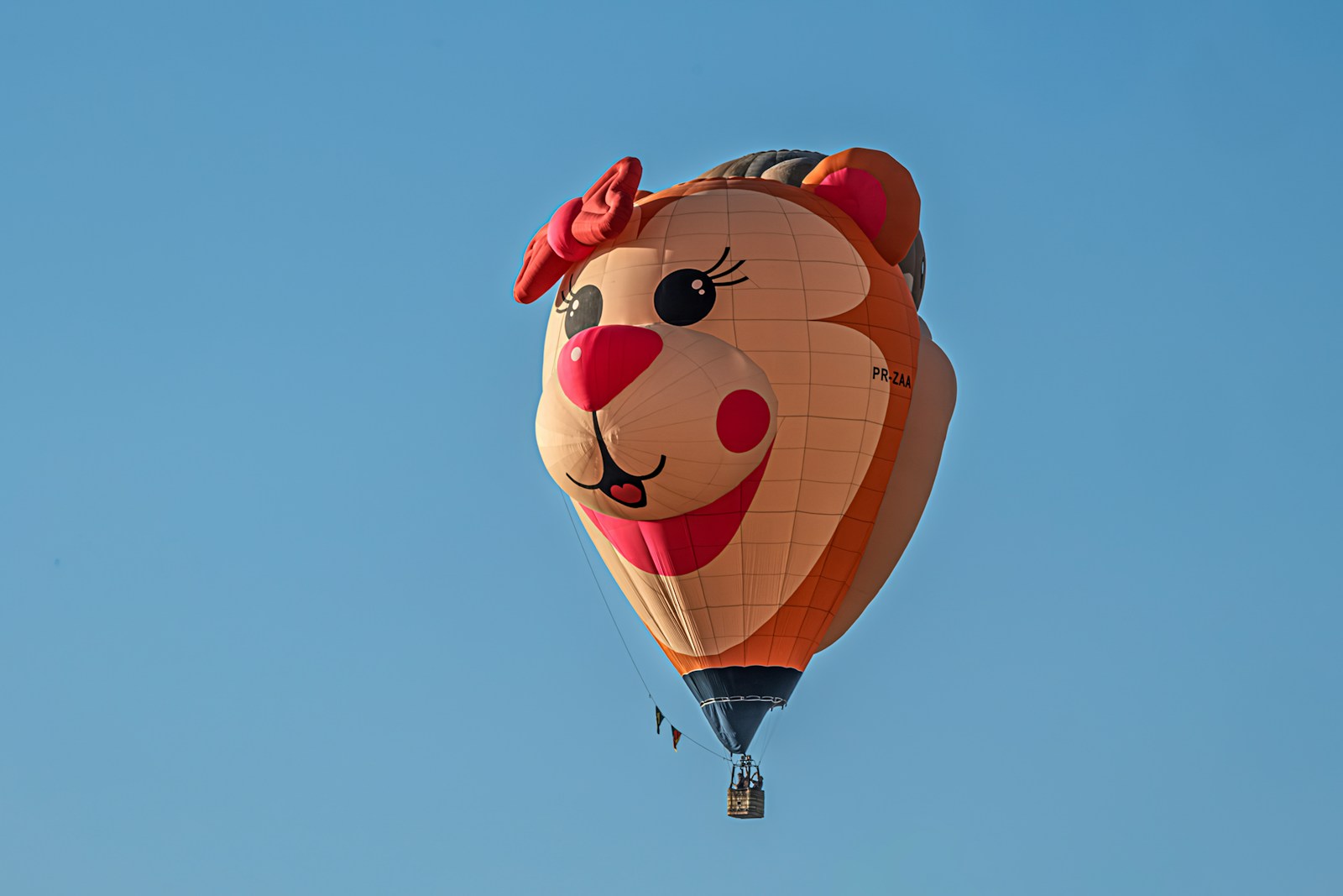 Hot air balloon shaped like a cartoon bear face.